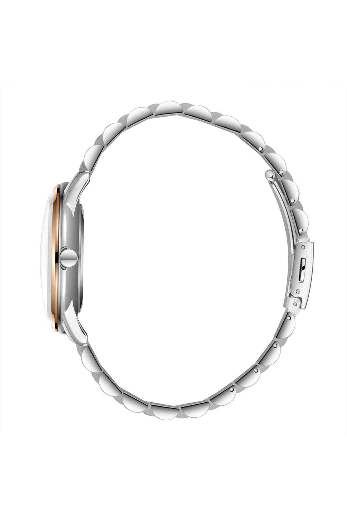 Lee Cooper silver metal watch with link bracelet, side profile view