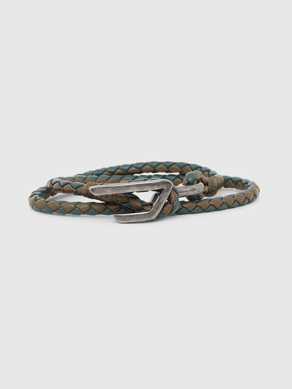 Diesel braided leather bracelet with silver-tone buckle clasp