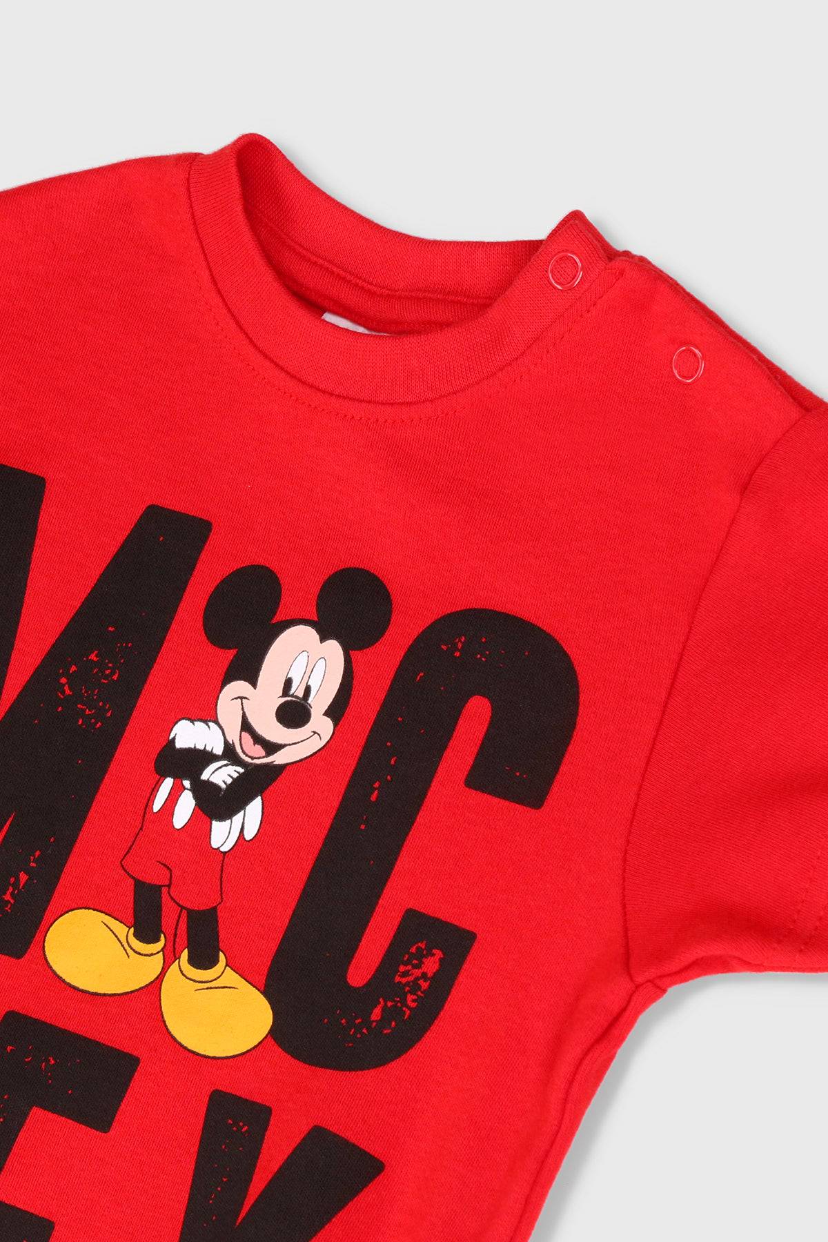 Disney Mickey red T-shirt with cartoon Mickey graphic and snap shoulder