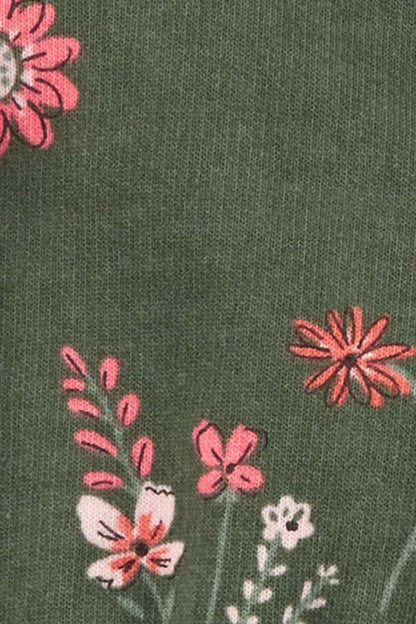 Dark green knit with pink floral embroidery detail