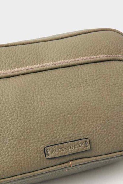 Khaki crossbody bag with Accessorize logo patch on front