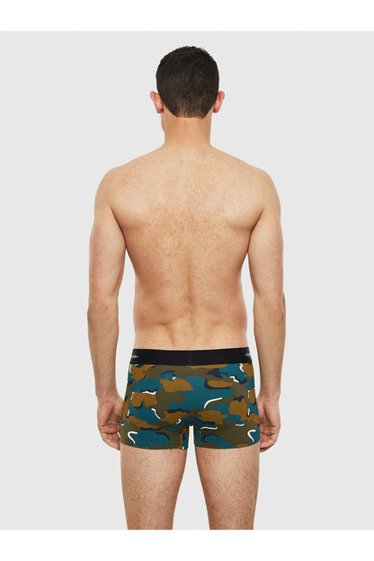Camouflage boxer briefs, back view, blue and brown print