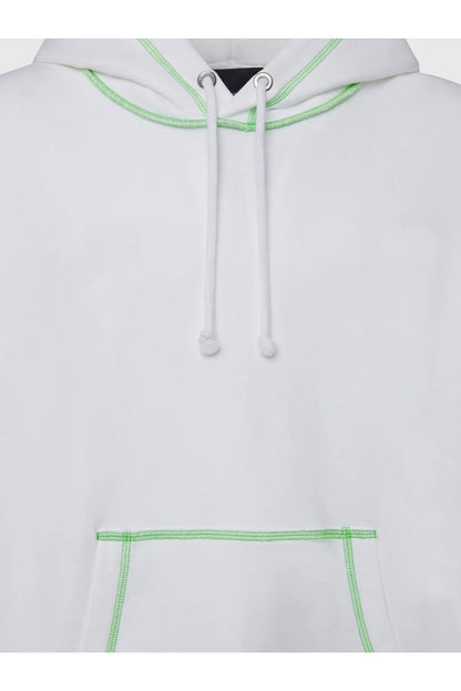 Diesel white hoodie with green drawstring hood and kangaroo pocket detail