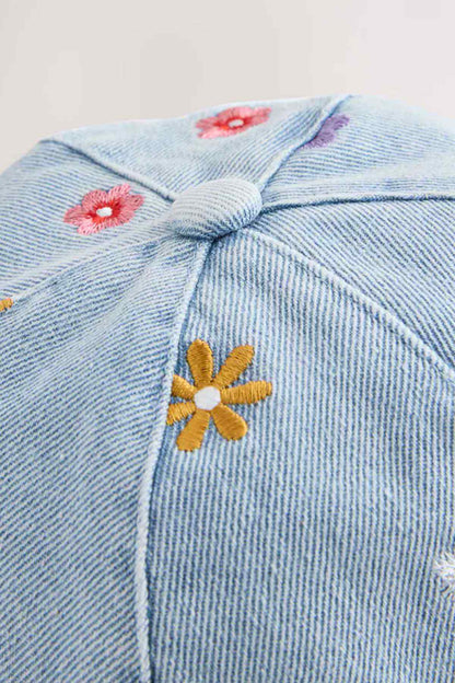 NEXT denim cap with back bow tie and embroidered yellow flower