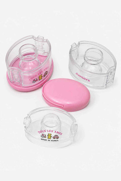 Clear and pink multi-compartment snack container with lid and base