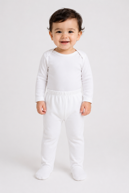 BABYSHOP white baby long-sleeve shirt and pants set with elastic waist