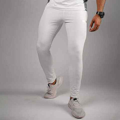 White men's compression leggings, tapered fit and elastic waistband