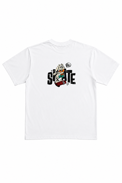 Beleri London white T-shirt with colorful 'Satellite' graphic on front