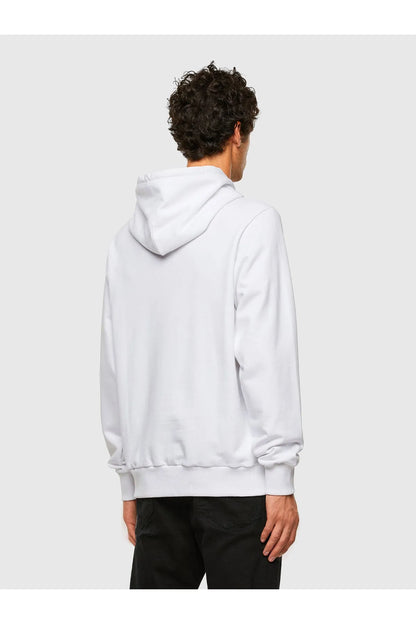 White hoodie back view with hood and kangaroo pocket