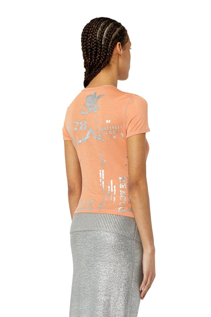 Diesel pink T-shirt back view with small graphic and text