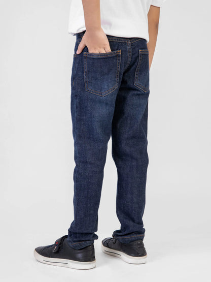 Brumano blue denim jeans back view with belt loops