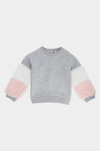 BABYSHOP crewneck baby sweatshirt in heather gray with white and pink cuffs