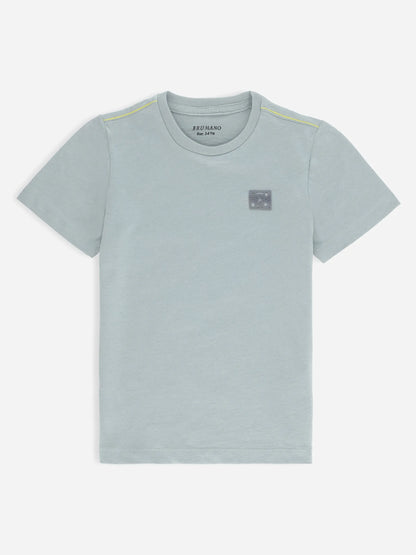 Brumano men's light green 100% cotton T-shirt with small chest logo patch