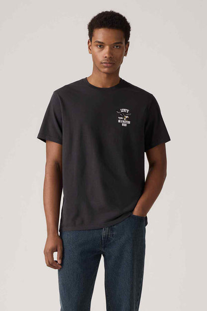 Levi's men's dark graphic T-shirt with small chest print, crew neck, short sleeves