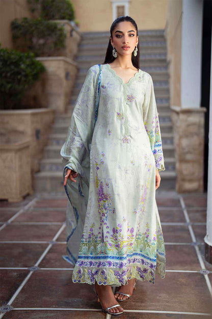 Light sea green printed kurta dress with matching dupatta, long sleeves, border hem