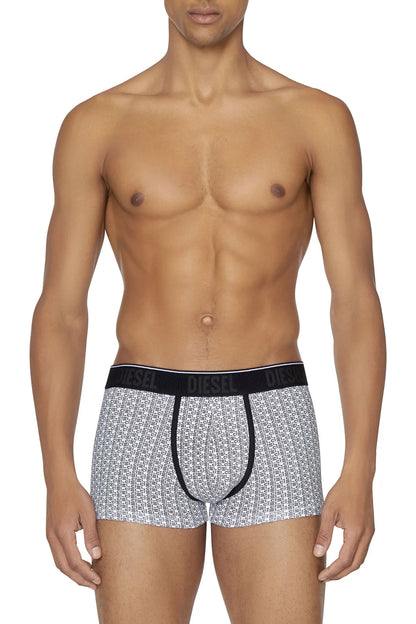 Diesel boxer shorts: white micro-pattern with black waistband and logo
