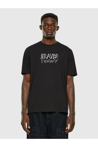 Diesel black crewneck T-shirt with front graphic print