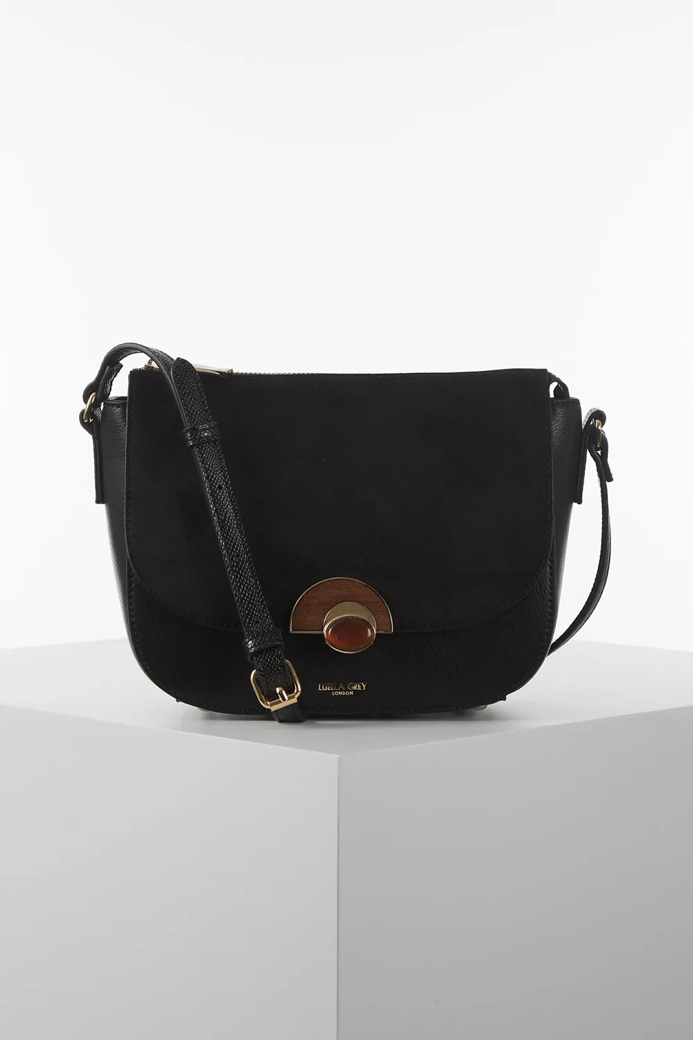 Luella Grey Pakistan black crossbody bag with flap and gold-tone hardware