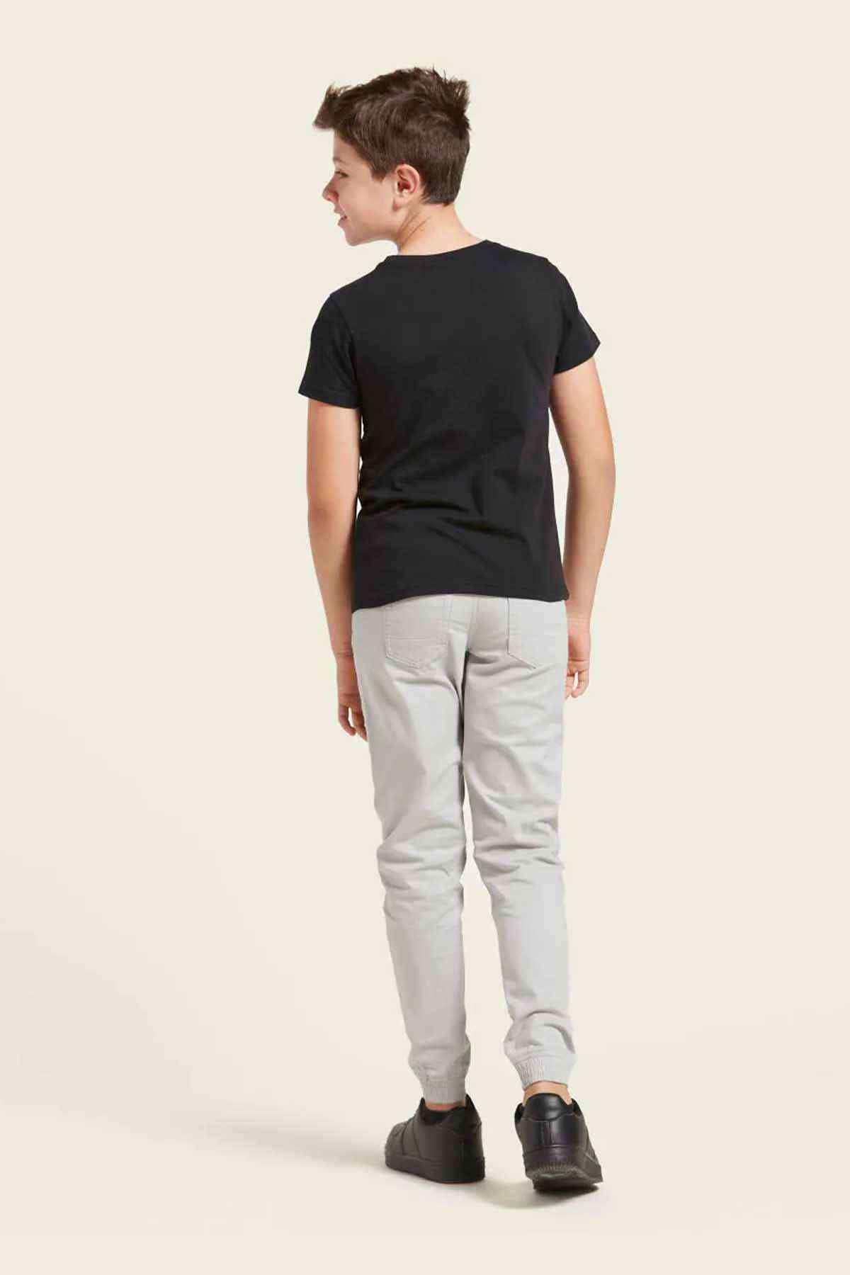 BABYSHOP light grey jogger jeans, back view with tapered legs and elastic cuffs