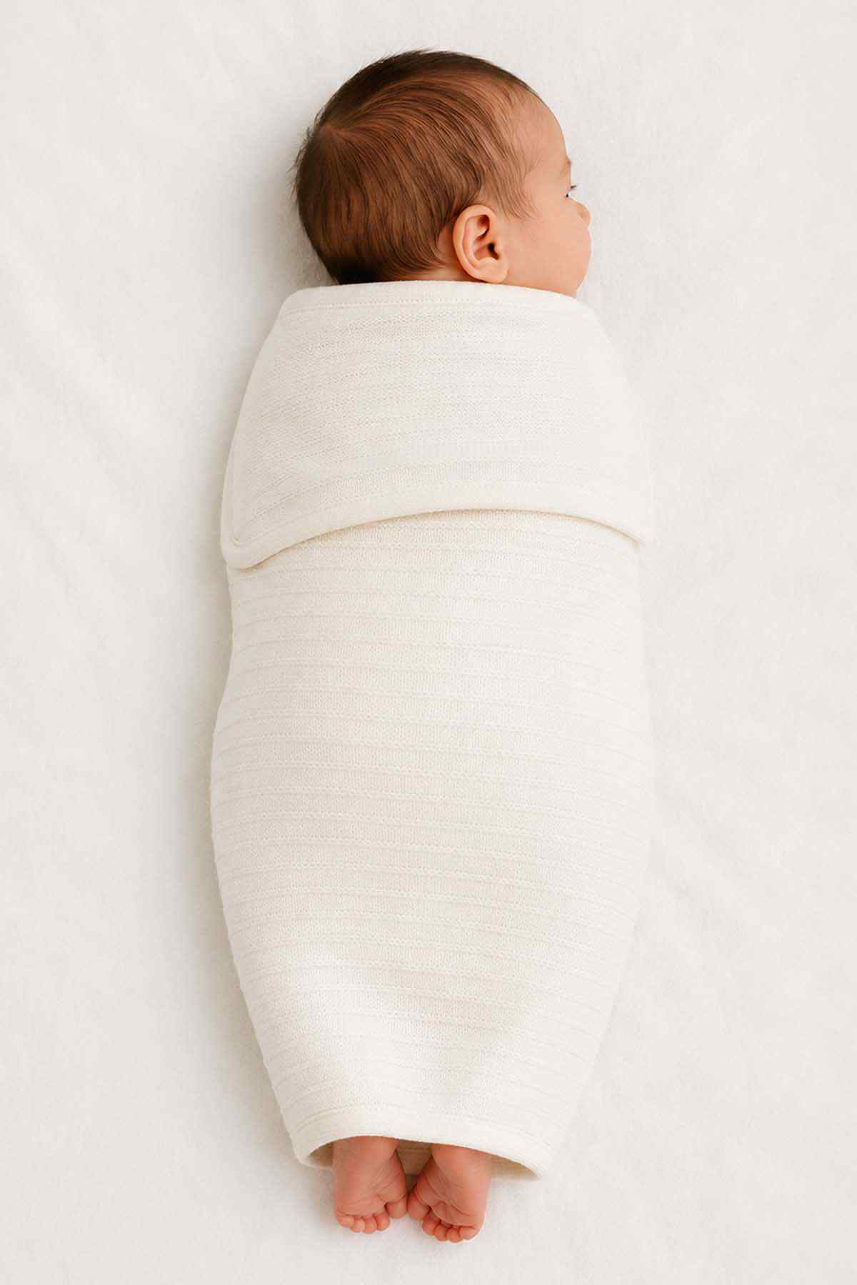 BABYSHOP cream baby shawl swaddling blanket viewed from back