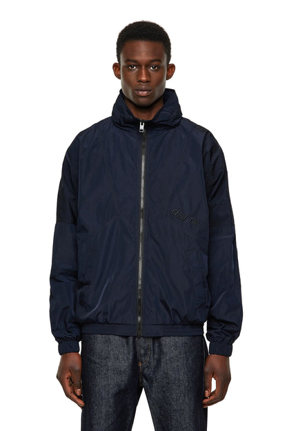 Diesel dark blue zip-front bomber jacket with stand collar, elastic cuffs