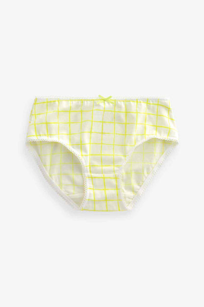 Kids' yellow grid brief underwear with ruffled waistband and small bow