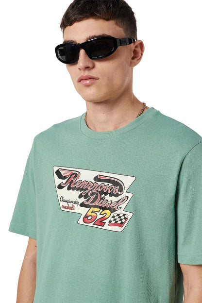 Men's mint green T-shirt front, showing Racing 52 graphic print
