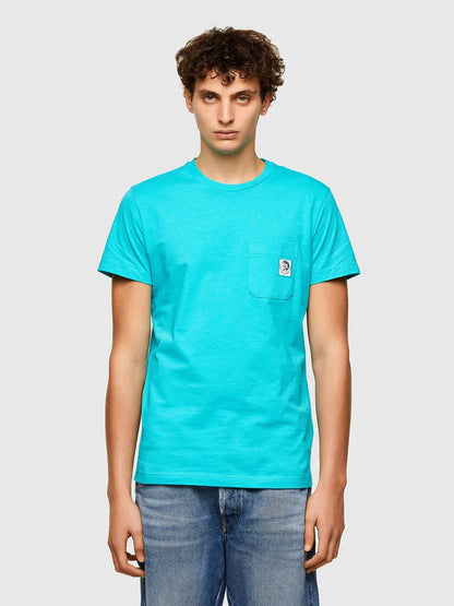 Diesel aqua crew-neck T-shirt with small chest logo patch