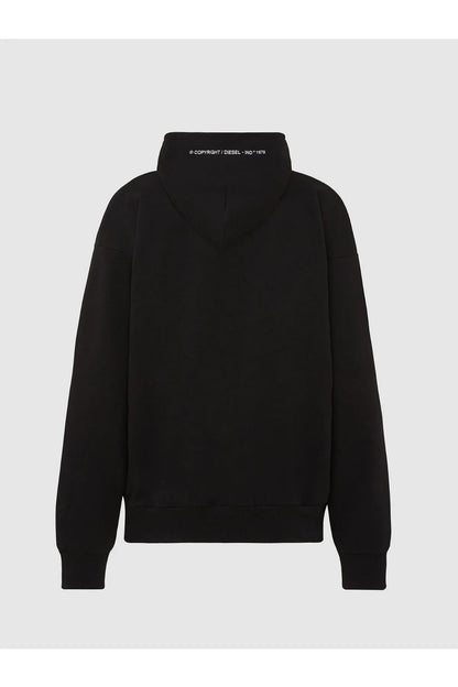 Black Diesel hoodie back view with small logo on the hood