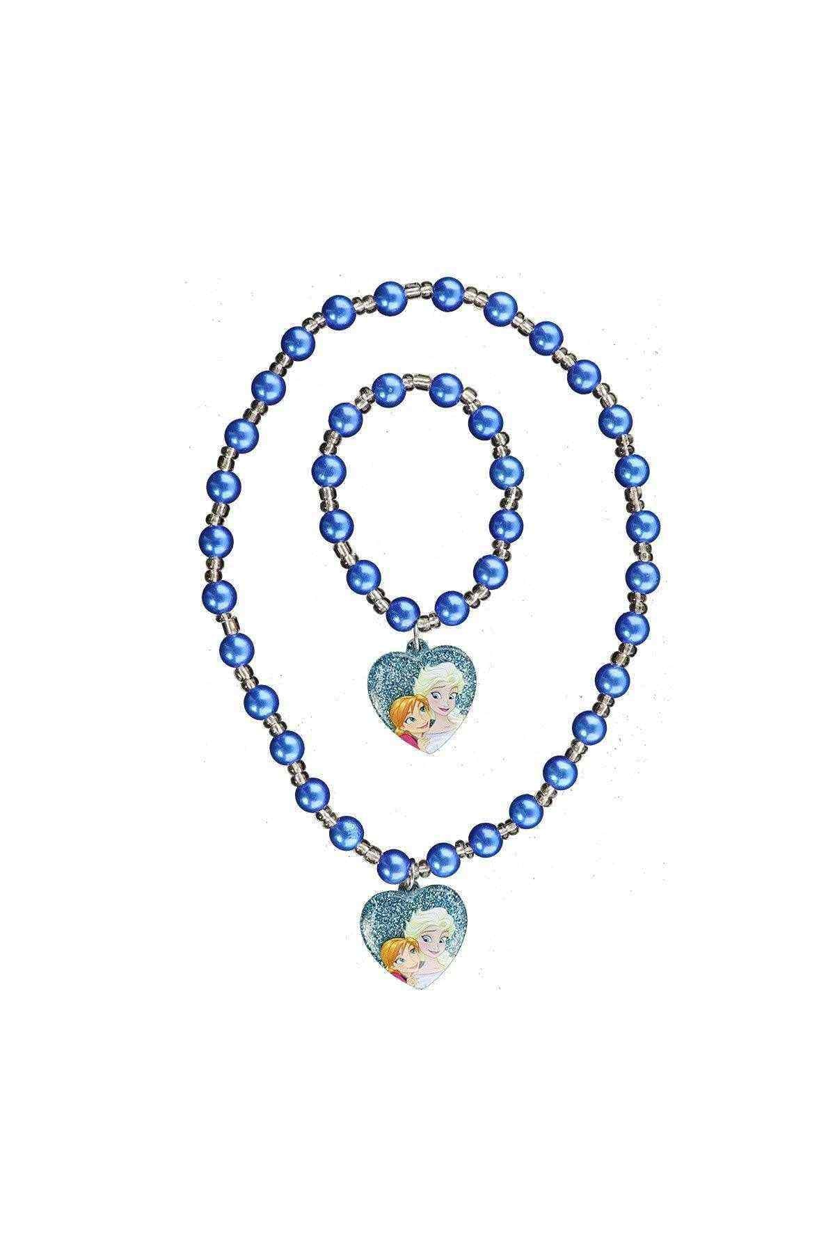 Disney blue beaded necklace with three heart pendants
