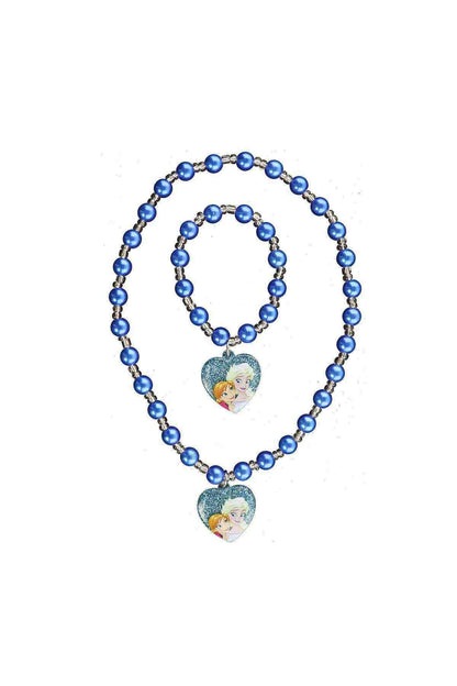 Disney blue beaded necklace with three heart pendants