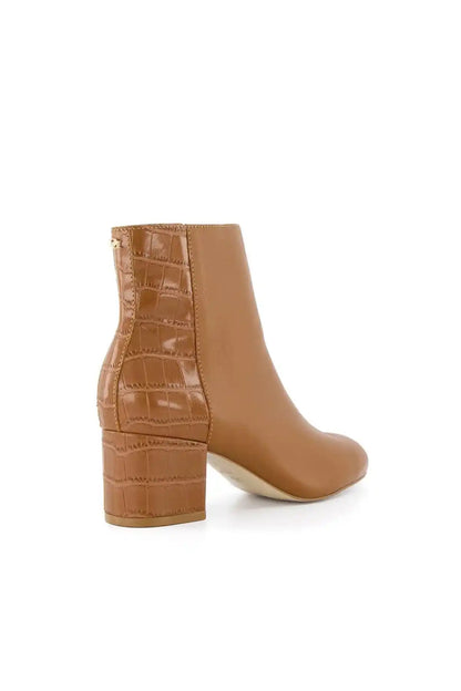 Camel ankle boots with chunky block heel and stitched side panels