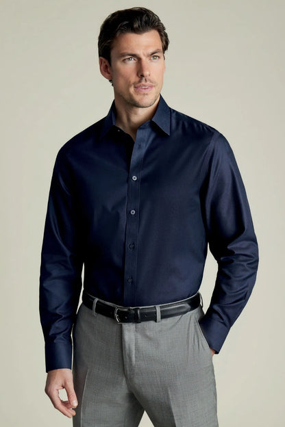 Charles Tyrwhitt men's long-sleeve dress shirt, dark blue button-front