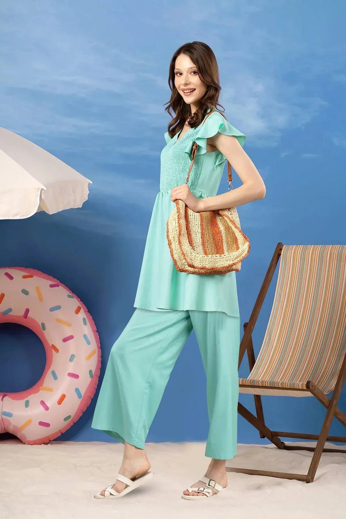 buy online a-line midi dress with wide leg pants for women in Pakistan