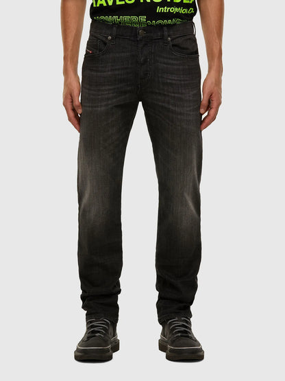 Diesel charcoal denim jeans, straight legs, five-pocket design with button fly