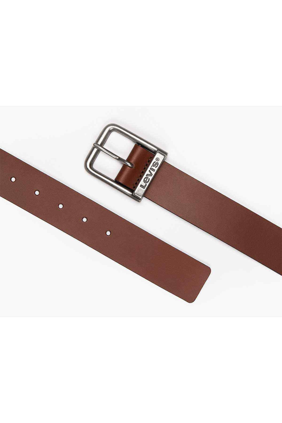 Levi's brown leather belt with silver buckle and stitched holes