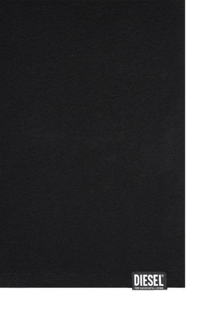 Black crewneck T-shirt hem with DIESEL logo label