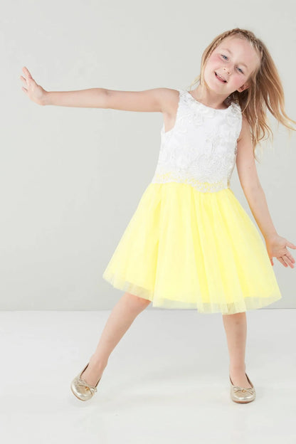 Babyshop yellow sleeveless dress, lace bodice and tulle skirt