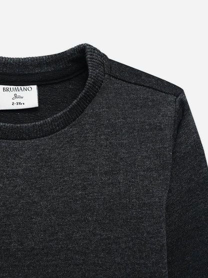Brumano junior dark grey cotton crewneck sweatshirt neckline, ribbed collar