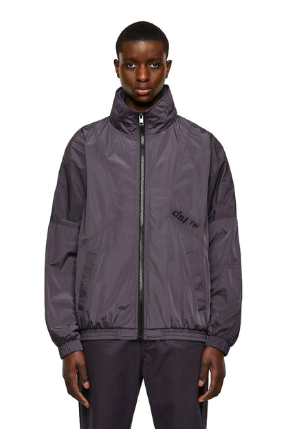 Diesel violet zip-up windbreaker jacket with high collar, front view