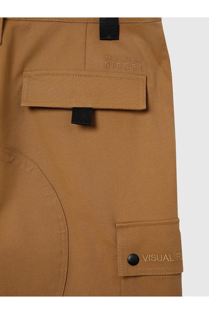Diesel brown cargo pants with snap pockets and waistband logo patch