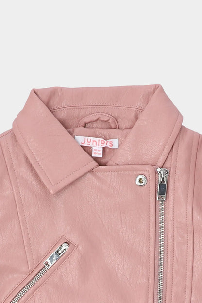 BABYSHOP pink baby jacket close-up with brand label and zipper