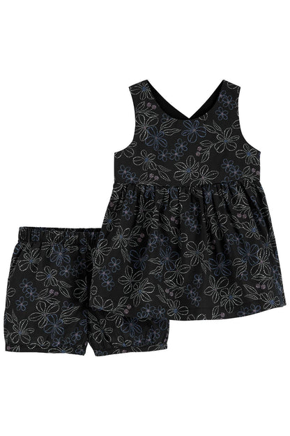 Carter's sleeveless floral dress with matching shorts set, dark with blue accents