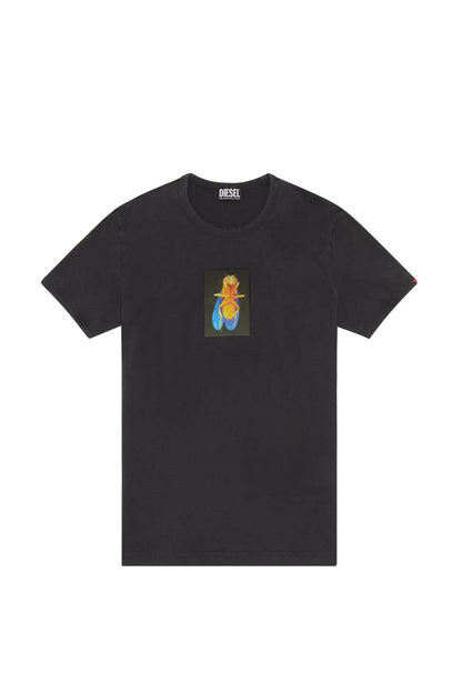Black Diesel crewneck T-shirt with front graphic print
