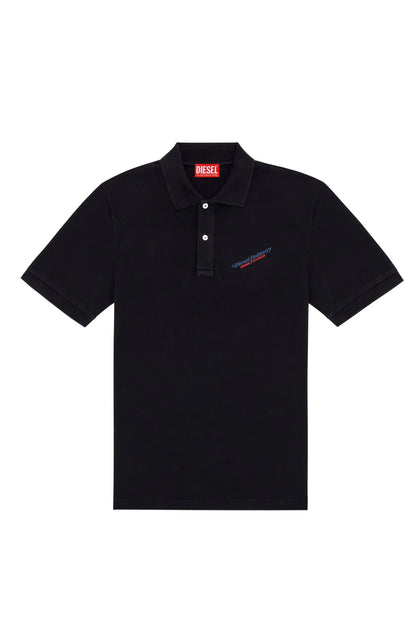 Men's Diesel dark polo shirt, short sleeves, button placket, small chest logo
