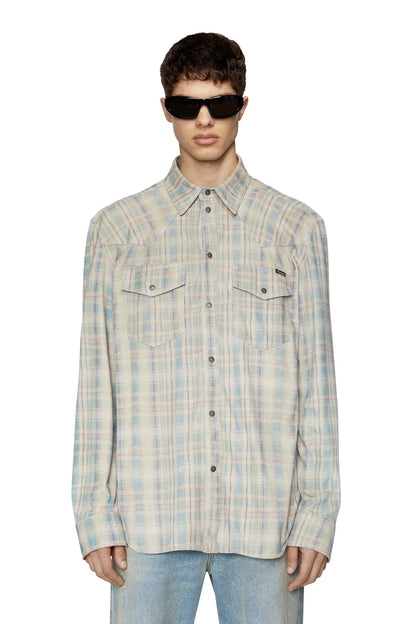 Diesel plaid button-up shirt with chest pockets and long sleeves