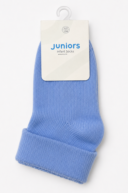 Blue juniors infant socks, ribbed knit cuff, hanging display hook