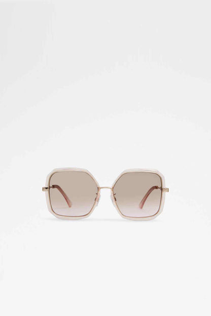 Light pink square sunglasses with tinted lenses and thin metal arms