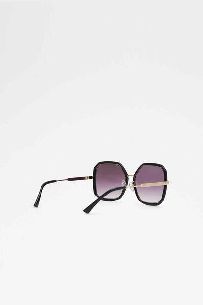 ALDO black square sunglasses with gold-tone frame, angled view, dark tinted lenses