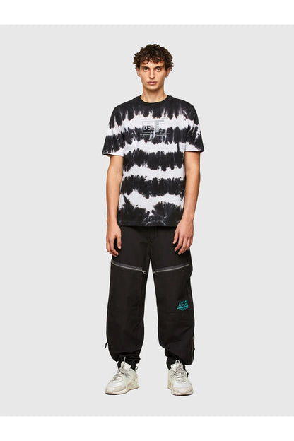 Black/white tie-dye crewneck T-shirt, front view